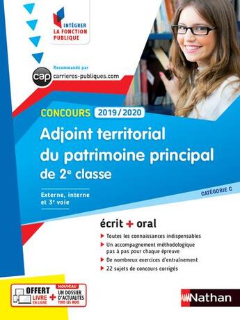 Couverture du livre « Adjoint territorial du patrimoine principal de 2e classe ; concours (édition 2019/2020) » de  aux éditions Nathan