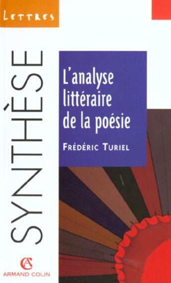 Couverture du livre « Analyse litteraire de la poesie » de Frederic Turiel aux éditions Armand Colin