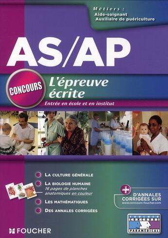 Couverture du livre « Aide-soignant / auxiliaire de puériculture ; épreuve écrite » de Valerie Beal aux éditions Foucher