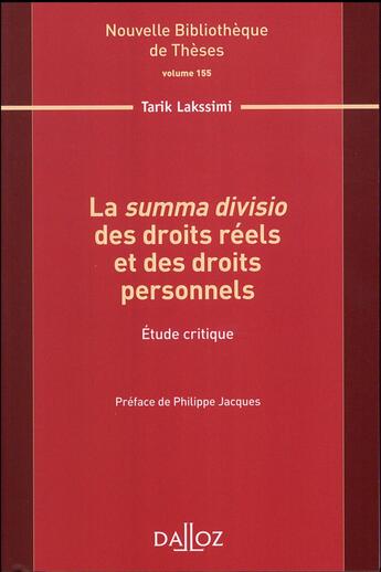 Couverture du livre « La summa divisio des droits réels et des droits personnels » de Tarik Lakssimi aux éditions Dalloz