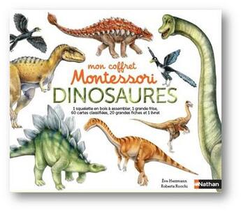 Couverture du livre « Mon coffret Montessori des dinosaures » de Thierry Tortosa et Eve Herrmann et Roberta Rocchi aux éditions Nathan