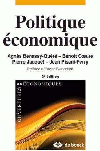 Couverture du livre « Politique économique (2e édition) » de Blanchard/Coeure aux éditions De Boeck Superieur