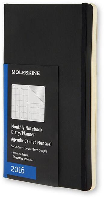Couverture du livre « Agenda mensuel 2016 poche noir couverture souple » de  aux éditions Moleskine
