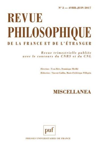 Couverture du livre « Revue Philosophique 2017 T142 N 2 » de  aux éditions Puf