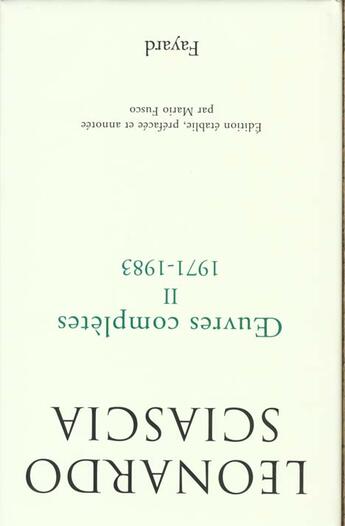 Couverture du livre « Oeuvres completes ii 1971-1983 » de Sciascia-L aux éditions Fayard