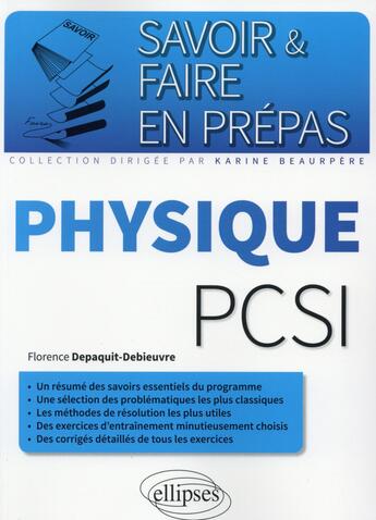 Couverture du livre « Physique pcsi » de Depaquit-Debieuvre F aux éditions Ellipses