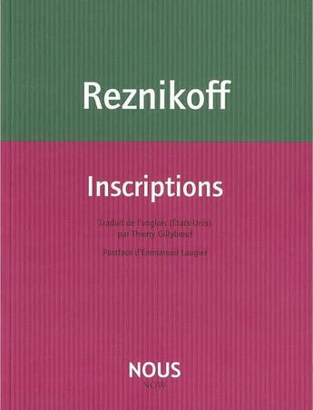 Couverture du livre « Inscriptions » de Charles Reznikoff aux éditions Nous