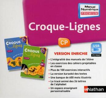 Couverture du livre « CROQUE LIGNES ; CP ; manuel numérique prémium ; clé USB » de Jean-Emile Gombert aux éditions Nathan