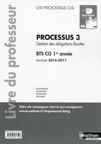 Couverture du livre « LES PROCESSUS 3 ; BTS CG ; 1ère année ; livre du professeur (édition 2016/2017) » de  aux éditions Nathan