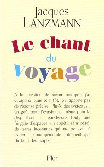 Couverture du livre « Chant Du Voyage » de Jacques Lanzmann aux éditions Plon