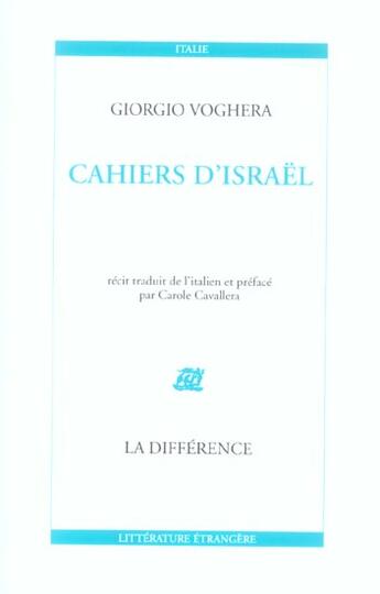 Couverture du livre « Cahiers d'israel » de Giorgio Voghera aux éditions La Difference