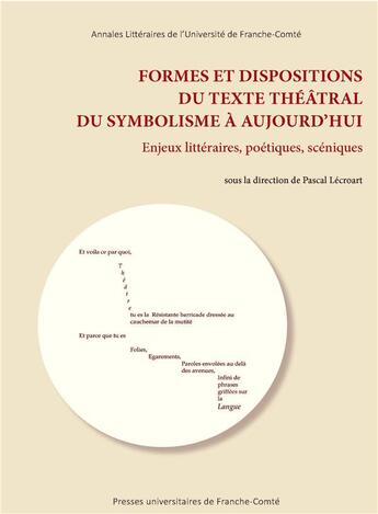 Couverture du livre « Formes et dispositions du texte theatral du symbolisme a aujourd'hui - enjeux litteraires, poetiques » de Pascal Lecroart aux éditions Pu De Franche Comte