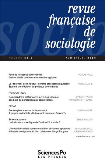 Couverture du livre « Revue francaise de sociologie t61-2 » de  aux éditions Presses De Sciences Po