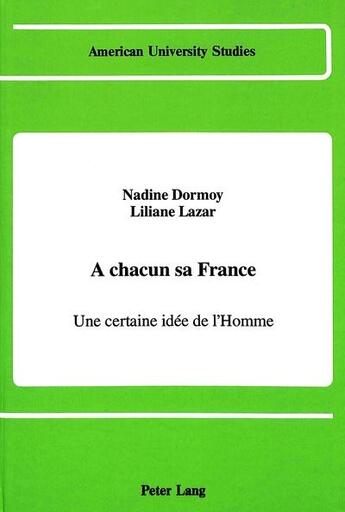 Couverture du livre « A chacun sa france » de Lazar/Dormoy aux éditions Peter Lang