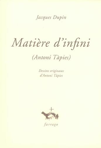 Couverture du livre « Matiere d'infini » de Jacques Dupin aux éditions Verdier