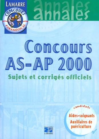 Couverture du livre « Concours as/ap 2000 - sujets officiels corriges » de Panaget aux éditions Lamarre