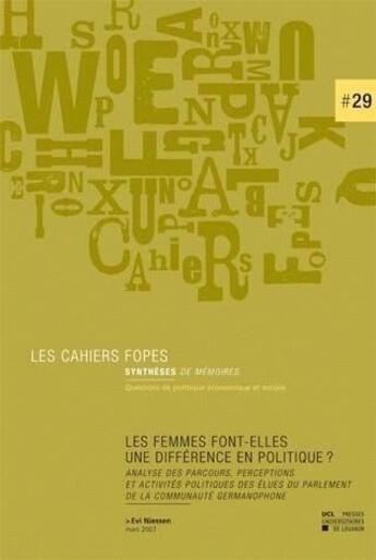 Couverture du livre « Les femmes font-elles une difference en politique ? » de Niessen aux éditions Pu De Louvain