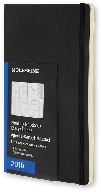 Couverture du livre « Agenda mensuel 2016 grand format noir couverture souple » de  aux éditions Moleskine