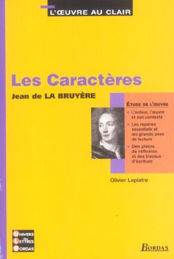 Couverture du livre « Caracteres » de Jean De La Bruyère aux éditions Bordas