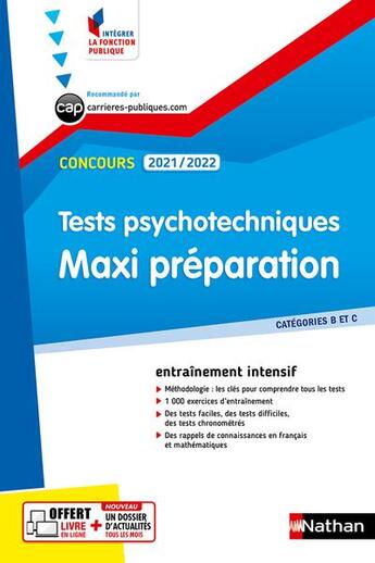 Couverture du livre « Tests psychotechniques ; maxi préparation (édition 2021/2022) » de Elisabeth Simonin aux éditions Nathan