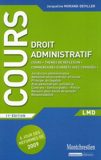 Couverture du livre « Cours de droit administratif ; LMD (11e édition) » de Morand-Deviller Jacq aux éditions Lgdj