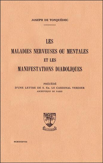 Couverture du livre « Les maladies nerveuses ou mentales » de Joseph De Tonquedec aux éditions Beauchesne