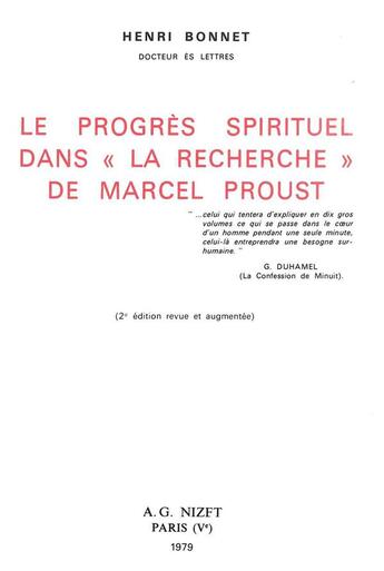 Couverture du livre « Le progres spirituel dans 