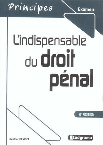 Couverture du livre « L'indispensable du droit penal (2e édition) » de Beatrice Geninet aux éditions Studyrama