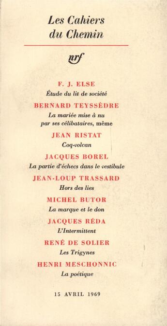 Couverture du livre « Les Cahiers Du Chemin 6 (15 Avril 1969) » de Collectifs Gallimard aux éditions Gallimard