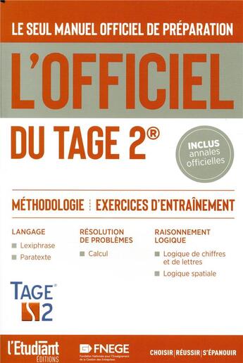 Couverture du livre « L'officiel du tage 2 (édition 2019) » de Thomas Leble et Francois Pannetier aux éditions L'etudiant