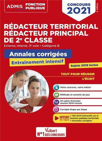 Couverture du livre « Concours rédacteur territorial et rédacteur principal 2e classe - categorie B (édition 2021) » de Olivier Bellego aux éditions Vuibert