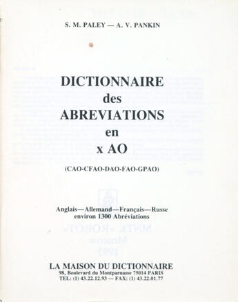 Couverture du livre « Dictionnaire des abreviations en xao » de Serge Paley aux éditions La Maison Du Dictionnaire