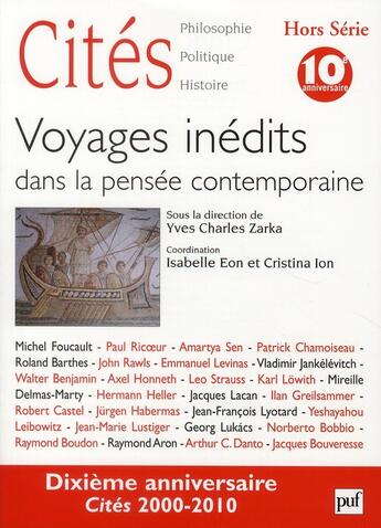 Couverture du livre « REVUE CITES t.HS/10 ; voyages inédits dans la pensée contemporaine » de Revue Cites aux éditions Puf