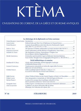 Couverture du livre « Ktema n 44/2019 » de Lenfant D. (Dir.) aux éditions Pu De Strasbourg