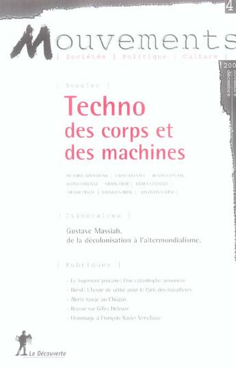 Couverture du livre « Revue mouvements numero 42 techno, des corps et des machines » de Revue Mouvements aux éditions La Decouverte