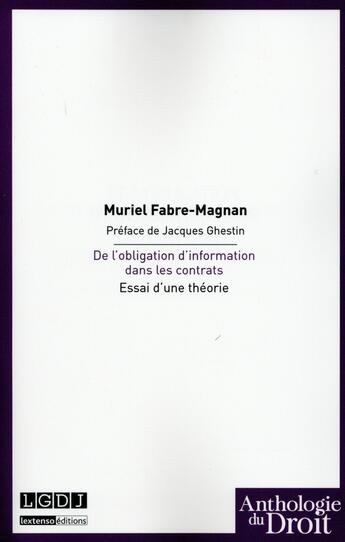 Couverture du livre « De l'obligation d'information dans les contrats » de Muriel Fabre-Magnan aux éditions Lgdj