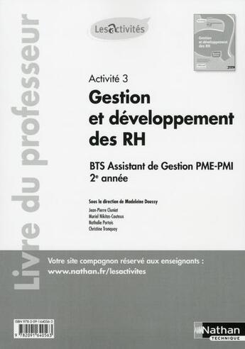 Couverture du livre « Activite 3 bts assistant de gestion pme-pmi 2eme annee - professeur (les activites) - 2016 » de Cluniat/Couteux aux éditions Nathan