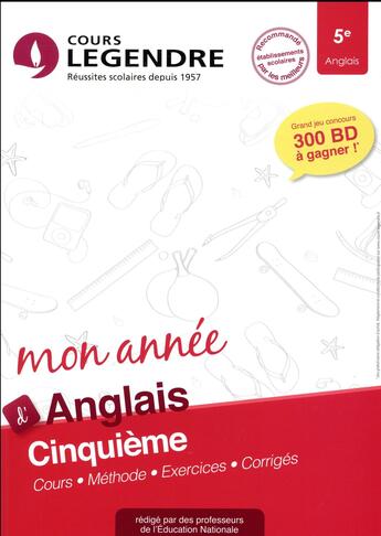 Couverture du livre « Cours legendre anglais cinquieme mon annee » de Robert Martin aux éditions Edicole