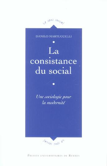 Couverture du livre « La Consistance du social : Une sociologie pour la modernité » de Danilo Martuccelli aux éditions Pu De Rennes