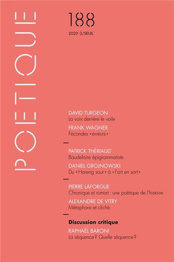 Couverture du livre « Poetique - numero 188 » de Collectif Dirige Par aux éditions Seuil