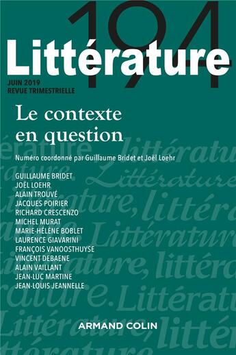 Couverture du livre « Litterature n 194 2/2019 » de  aux éditions Armand Colin