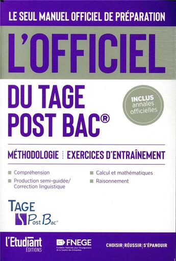 Couverture du livre « L'officiel du TAGE post bac » de Thomas Leble et François Pannetier aux éditions L'etudiant