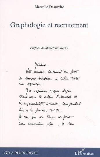 Couverture du livre « Graphologie et recrutement » de Marcelle Desurvire aux éditions L'harmattan