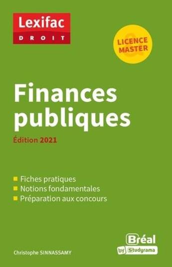 Couverture du livre « Finances publiques (édition 2021) » de Christophe Ssinnassamy aux éditions Breal