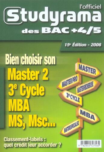 Couverture du livre « Bien choisir son 3eme cycle (édition 2006) » de  aux éditions Studyrama