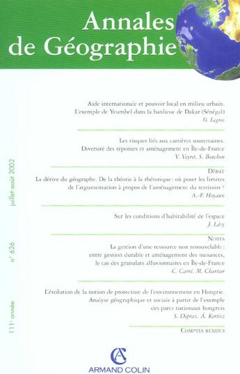 Couverture du livre « Revue Annales De Geographie N.626 ; Aide Internationale Et Pouvoir Local En Milieu Urbain » de Revue Annales De Geographie aux éditions Armand Colin