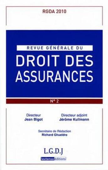 Couverture du livre « REVUE GENERALE DU DROIT DES ASSURANCES N.2 » de  aux éditions Lgdj