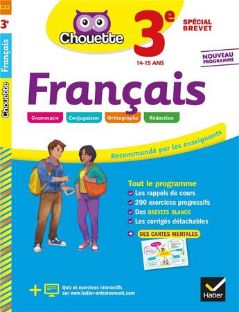 Couverture du livre « Chouette entrainement - 22 - francais 3e special brevet - cahier d'entrainement et de revision » de Sandrine Girard aux éditions Hatier