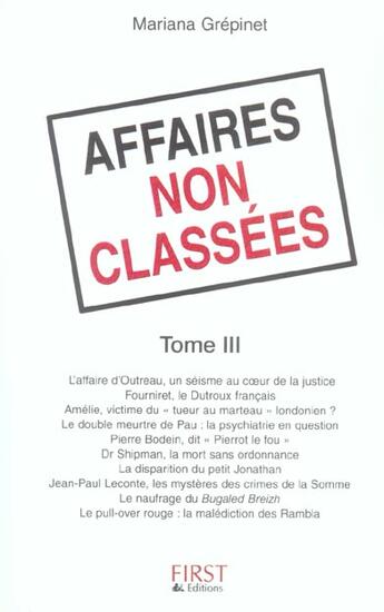 Couverture du livre « Affaires Non Classees T.3 » de Mariana Grepinet aux éditions First