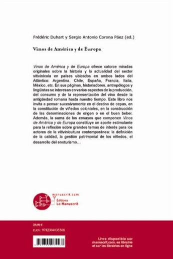 Couverture du livre « Vinos de America y de Europa » de Sergio Antonio Corona Paez et Frederic Duhart aux éditions Le Manuscrit